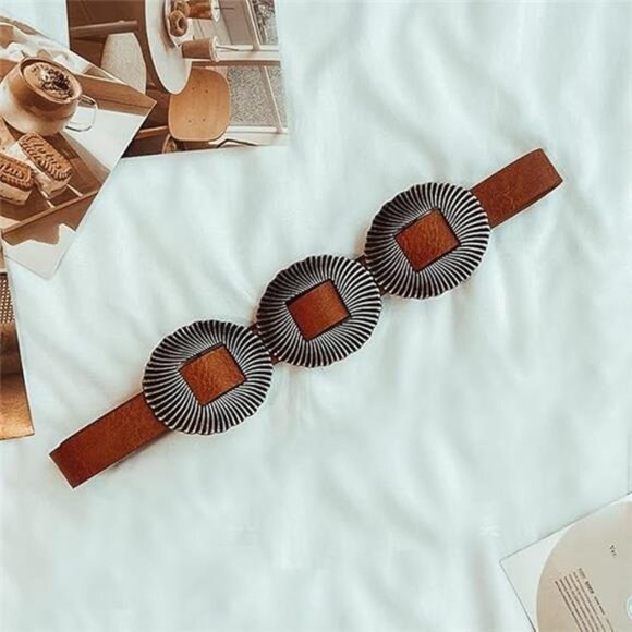 Womens Brown Western Concho Belt Fasion Boho Style Belt for Dresses Coats Jeans main image 4